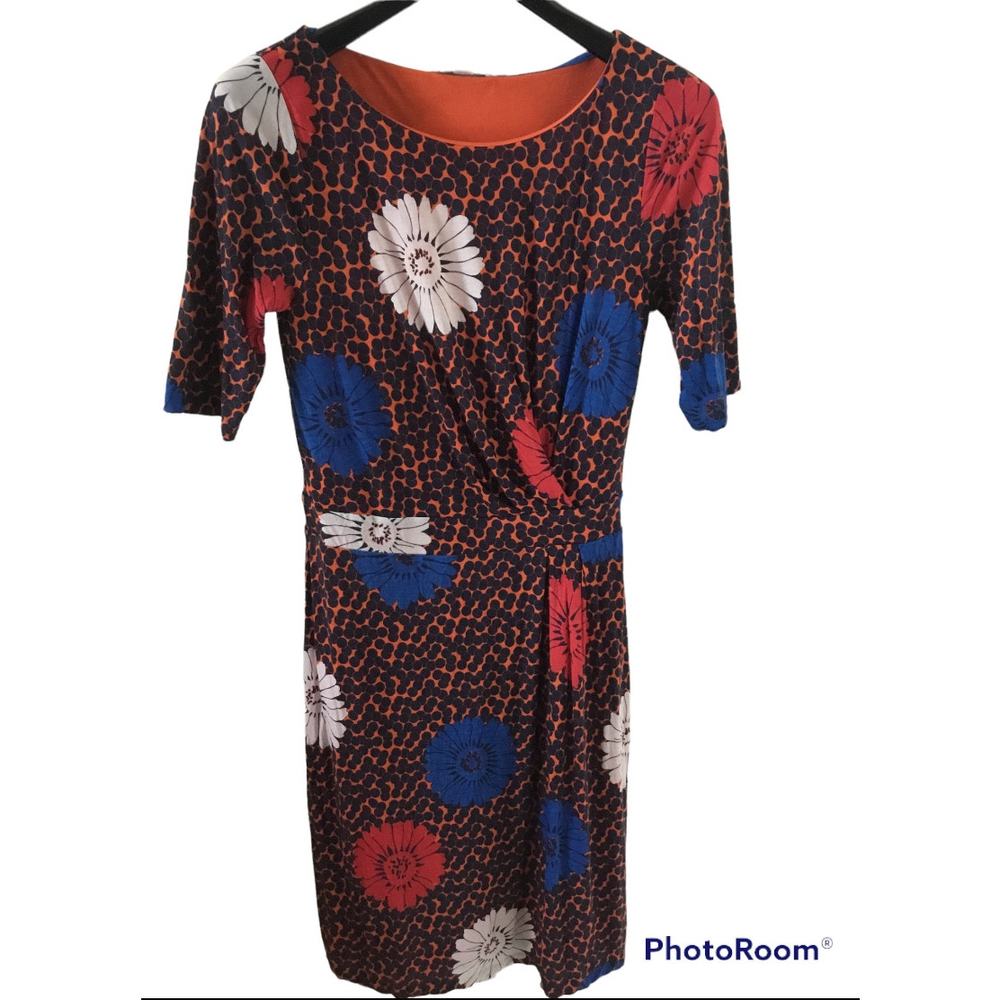 Boden Navy and Orange Floral Print Dress Womens Size 6